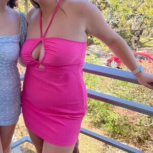 Hot pink mini dress with cutouts